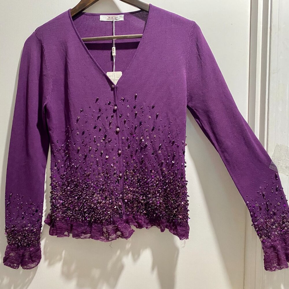 Red Coll. Romantic Viscose Sequins Lace Beads Fairy Whimsigoth Event Cardigan M